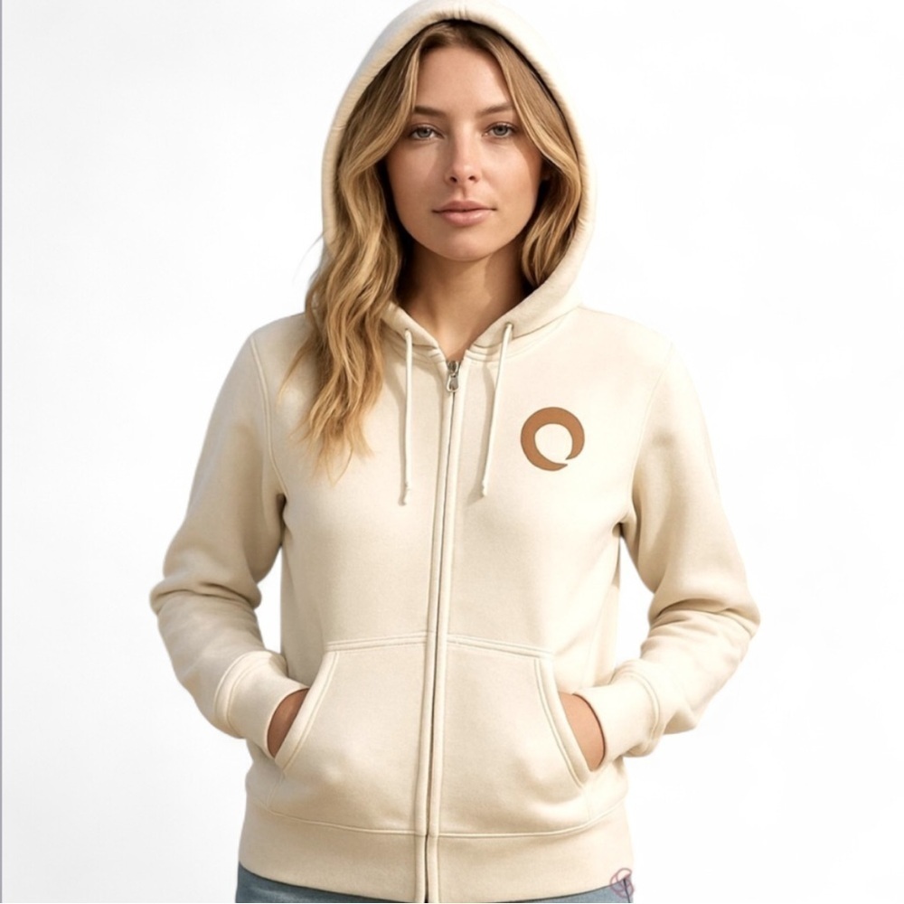 Organic Cotton Blend Women’s Hoodie Zip Up Cream AboveBoard NWT